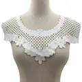 Detailed view of white water-soluble lace embroidered collar with floral pattern - White