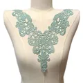 Detail view of mint green water-soluble lace collar with intricate floral embroidery pattern - 33cmx27cm / Mint Green