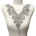 Silver floral water-soluble lace collar applique on mannequin torso for DIY sewing projects - 33cmx27cm / Gray