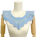 Close-up of light blue floral water-soluble lace collar with intricate embroidery detail - Sky Blue