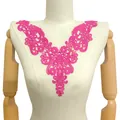 Detailed view of pink water-soluble lace neck applique for DIY garment embroidery - 33cmx27cm / Hot Pink