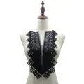 Detailed view of heavy-duty black leather patch embroidered lace collar applique - Water Soluble Lace Applique Collar / Black
