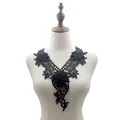 Elegant black embroidered lace collar flower with 3D floral applique for clothing - Black