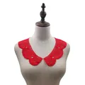 Detailed view of red water-soluble lace collar with intricate hollow embroidery decor - 1 Pair Set / Red