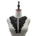 Elegant black water-soluble lace collar applique with hollow flower design for DIY sewing - Water Soluble Lace Neckline (LG290) / Black