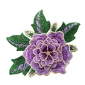 Macro view of purple rose embroidery patch showing intricate stitching and gold thread details - Purple Rose