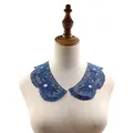 Detailed view of the blue water-soluble embroidered lace collar on a mannequin torso - 1 Pair/Pack / Dark Blue