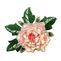 Macro detail of a 3D multi-layered pink rose embroidery patch with gold thread - Light Yellow Rose