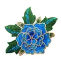 Close-up detail of heavy blue rose embroidered patch with gold metallic thread. - Blue Rose