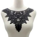 Close-up of black water-soluble lace embroidered collar for DIY garment sewing accessory - Black