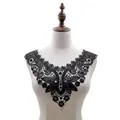 Detailed view of black water-soluble lace collar with intricate floral embroidery DIY - Black