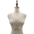 Close-up of milk silk embroidered water-soluble lace collar applique for DIY sewing - Khaki