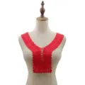 Detailed close-up of a red hollow embroidered lace collar for DIY fashion accessories - Red