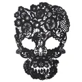 Intricate black skull lace embroidery patch for DIY fashion accessories and sewing - Black