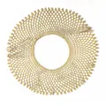 Detailed view of beige circular water-soluble lace collar with intricate hollow embroidery - Khaki