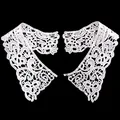 Detailed view of white water-soluble milk silk lace collar with floral embroidery pattern - White
