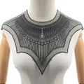 Detailed view of a black geometric lace embroidered collar for DIY clothing decoration - Black