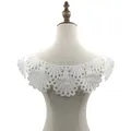 Elegant white water-soluble lace collar with delicate milk silk floral embroidery - Long / White