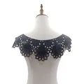 Detailed rear view of black water-soluble lace embroidery collar on a display mannequin - Long / Black