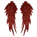 Detail view of dark red layered 3D embroidered angel wing patches for DIY garment decor - One Pair / Red Brown