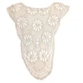 Close-up view of intricate cream white floral crochet lace applique for DIY sewing projects - 1 Piece / Apricot