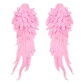 Detailed view of pink multi-layered angel wing embroidered lace patches for DIY crafts. - One Pair / Pink