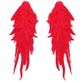 Detailed red lace angel wing patches for DIY embroidery crafts and clothing applique decor. - One Pair / Red