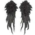Detaillierte schwarze Spitzen-Engelsflügel Stickerei-Aufnäher für DIY-Kleidung - 1 Paar Packung / Schwarz