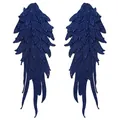 Detailed view of navy blue embroidered angel wing patches with layered lace texture - One Pair / Dark Blue