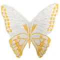 Detailed view of exquisite white and gold butterfly embroidery patch with water-soluble mesh - Butterfly Pattern (LG481) / Yellow
