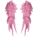 Close-up detail of heavy-duty pink embroidered angel wings water-soluble lace patches - One Pair / Rose Pink