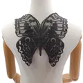 Detail showing intricate silver-black butterfly embroidery on water-soluble mesh - Butterfly Pattern (LG481) / All Black