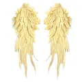 Detailed view of layered pale yellow embroidered angel wing lace patches for DIY - One Pair / Beige