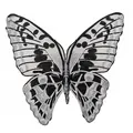 Detailed view of silver and black butterfly embroidery patch with mesh backing - Butterfly Pattern (LG481) / Silver Black