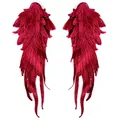 Detailed view of multi-layered red embroidered angel wing lace applique patches - One Pair / Burgundy