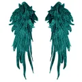Close-up detail of dark green embroidered angel wing lace patches for DIY crafts - One Pair / Dark Green