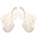 Detailed view of white embroidered cotton lace collar with delicate eyelet patterns - Kids / Beige
