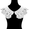 Detailed view of white embroidered cotton detachable collar with hollow-out pattern - Bleached White