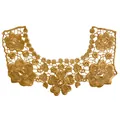 Detail showing intricate gold polyester silk embroidery on a hollow-out floral lace collar. - Gold Coffee