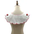Detailed view of white decorative lace collar with cute strawberry embroidery patches - Multicolor Embroidered Strawberry Fake Collar