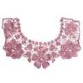 Macro view of a pink embroidered floral lace collar applique for DIY clothing and crafts - Rose Pink