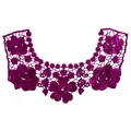 Detailed purple polyester silk embroidered floral lace neckline patch for DIY crafts - Deep purple