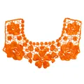 Macro view of bright orange 3D hollow embroidered lace collar with floral patterns. - Orange