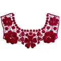 Detailed view of dark pink floral lace collar embroidery with hollow-out pattern - Burgundy