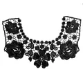 Detailed macro view of a black floral lace embroidery neck collar with intricate patterns - Black