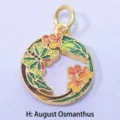 Επίχρυσο μενταγιόν σμάλτου από ασήμι 925 με φλοράλ σχέδιο Osmanthus του Αυγούστου - Αύγουστος Οσμανθός (Q0696) / Χρυσό
