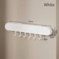 White wall-mounted kitchen organizer rack with hooks and suction cup, 43cm long - 6 Hooks / Cream