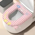 Cute pink plaid cartoon cat waterproof toilet seat cover with 99% universal fit - Pink Cat Gingham