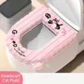 Cute pink scarf cat pattern waterproof and washable toilet seat cover for home use - Pink Turban Cat Gingham