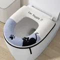 Soft blue and white plush toilet seat cover with cute black cat embroidery and zipper. - Blue White Two-tone Black Cat